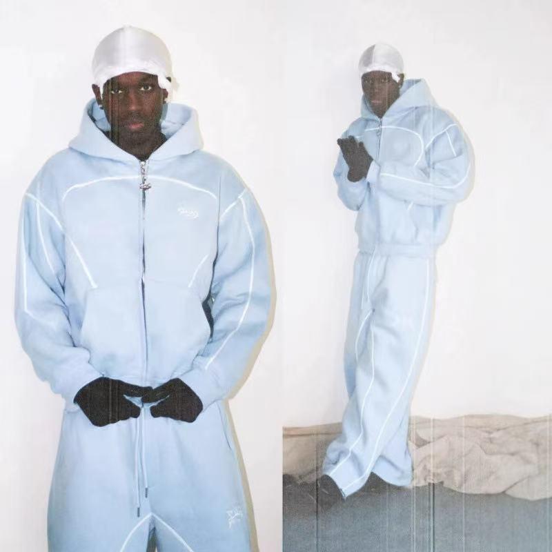 2026 Fashion Loose Sweatshirt and Sweatpants ,Hip Hop Street Style Unisex Zipper Hooded Jacket Set black logo