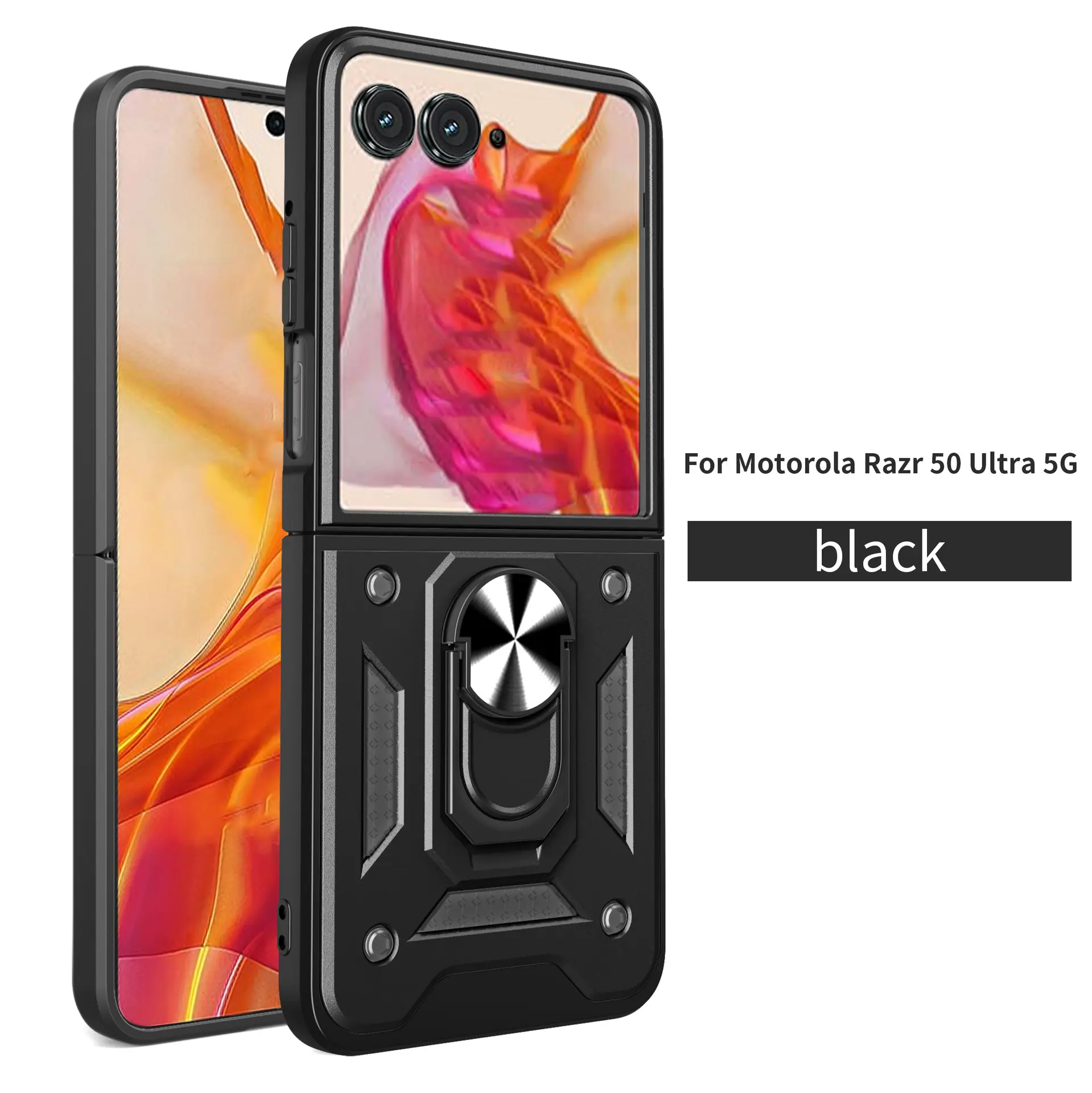 Military Sliding Armor Foldable Case for MOTORAZR 40/50/60 Ultra - Metal Durable Shockproof Cover with Magnetic Car Mount, Push Privacy Lens Window, Phone Accessories & iPhone Cases Compatibility Note
