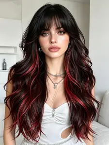 20-Inch Highlights Long Curly Wig, Base with Highlights, Synthetic Fiber, Ideal for Daily Wear, Parties, Halloween
