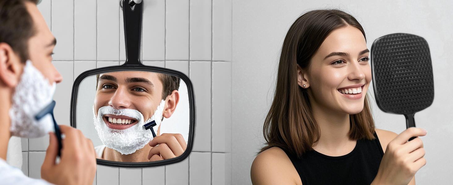 12.4" L x 9" W Hand Mirror, All Black Handheld Mirror with Handle