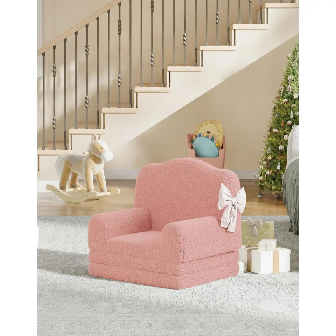 2-in-1 Flip-Out Kids Sofa Bed, Foldable Toddler Sherpa-Fleece Chair with Sponge Padding, Nursery Indoor Furniture, Ideal Birthday Gift for Boys and Girls