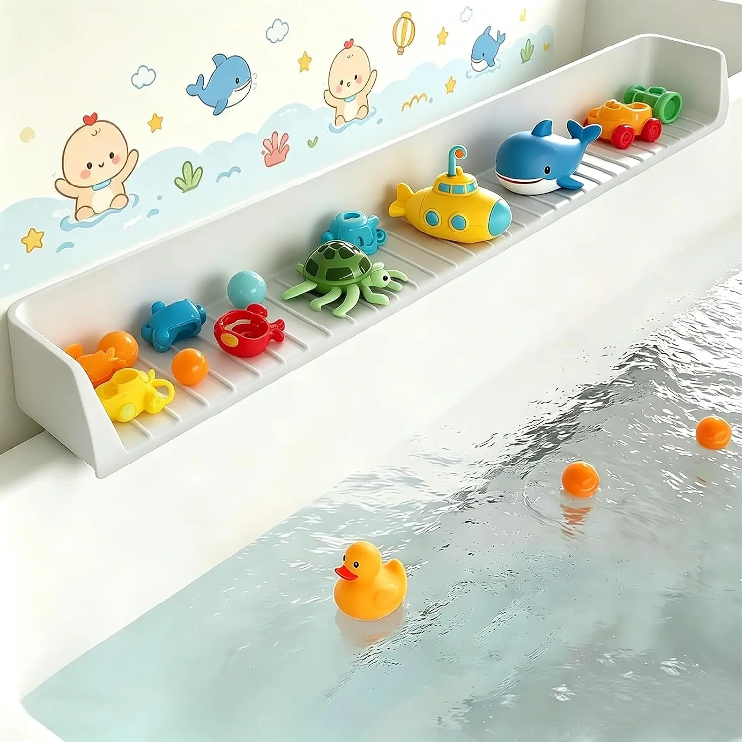 Splash Guard for Bathtub, Bathtub Splash Guard with Strong Suction Cups, Silicone Toy Tray Caddy Holder Storage Over Tub, Prevent Water Splashing in The Bathroom(2.62-FT)