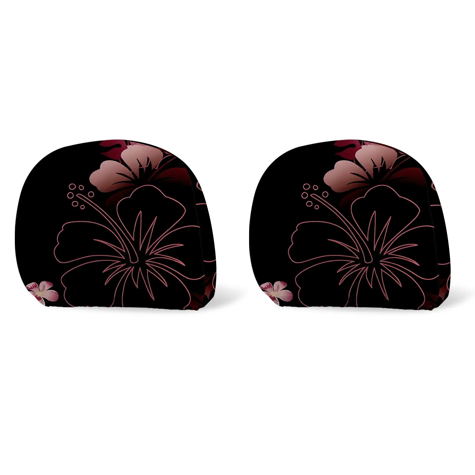 Elegant Base Hibiscus Print Car Headrest Cover, Elastic Fit Easy to Remove Washable, Universal Front Rear Car Seat Headrest Protector