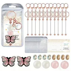 8 Set Beaded Keychain Kit with Silicone Butterfly Beads, Includes Thank You Cards, Perfect for DIY Crafts and Creative Projects