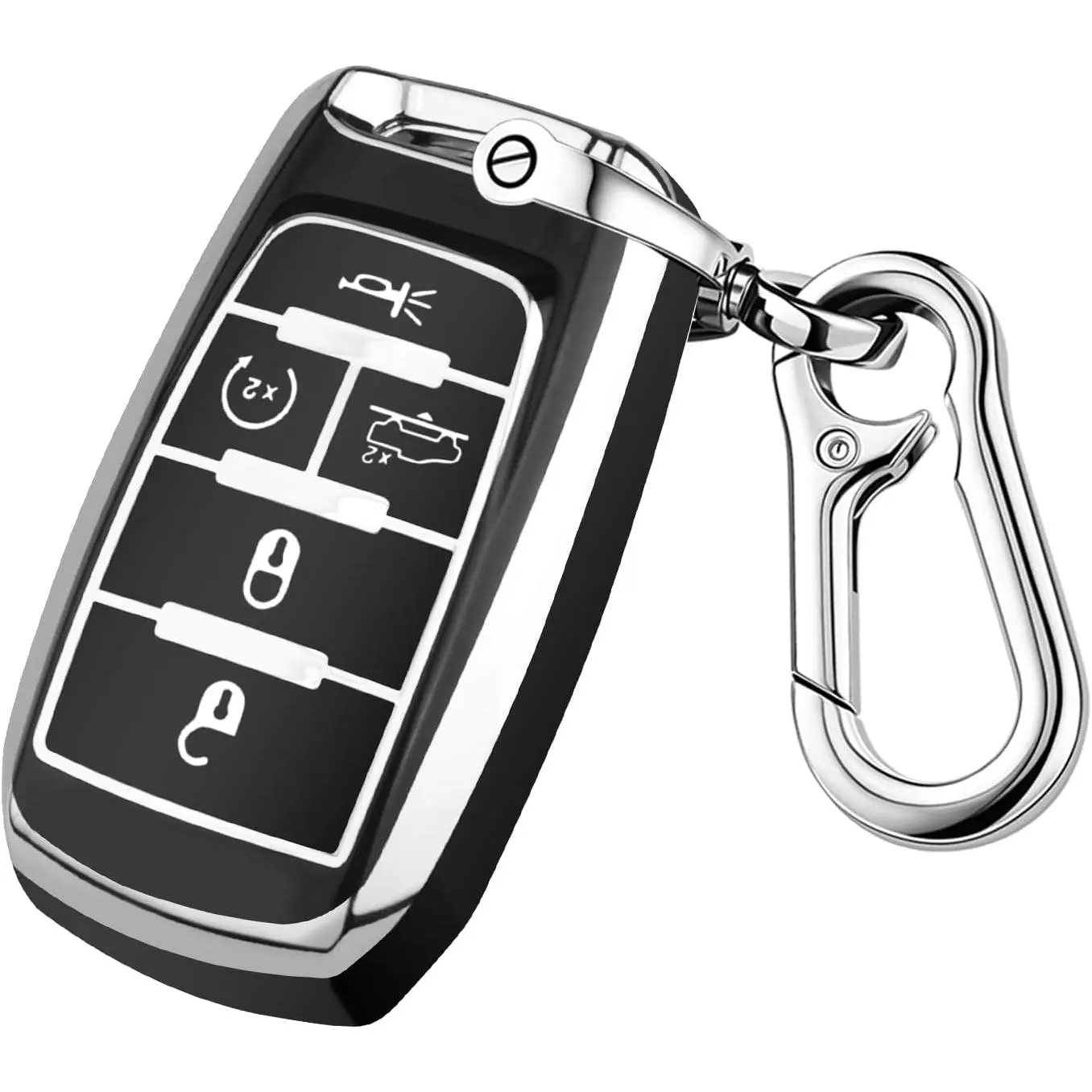 for Dodge Key Fob Cover, Fits for Dodge RAM 1500 2500 3500 4-5 Buttons 2019 2020 2021 2022 2023 TPU Key Fob Case with Keychain, Remote Accessories Key Fob Protection (Silver-Black)