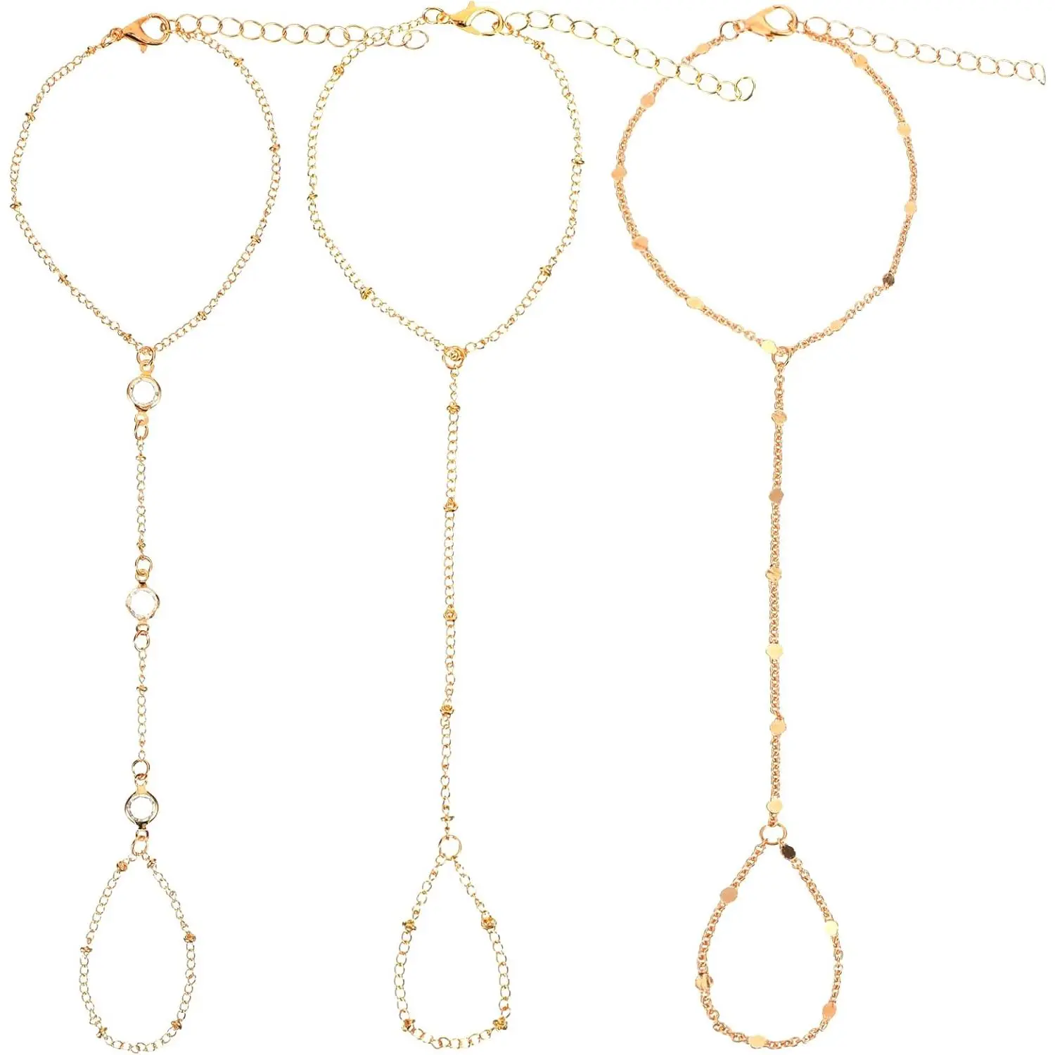 3 count  Hand Chain Bracelets for Women, Adjustable Dainty Ring Bracelet, Stackable Layered Bracelets,Non Tarnish Trendy