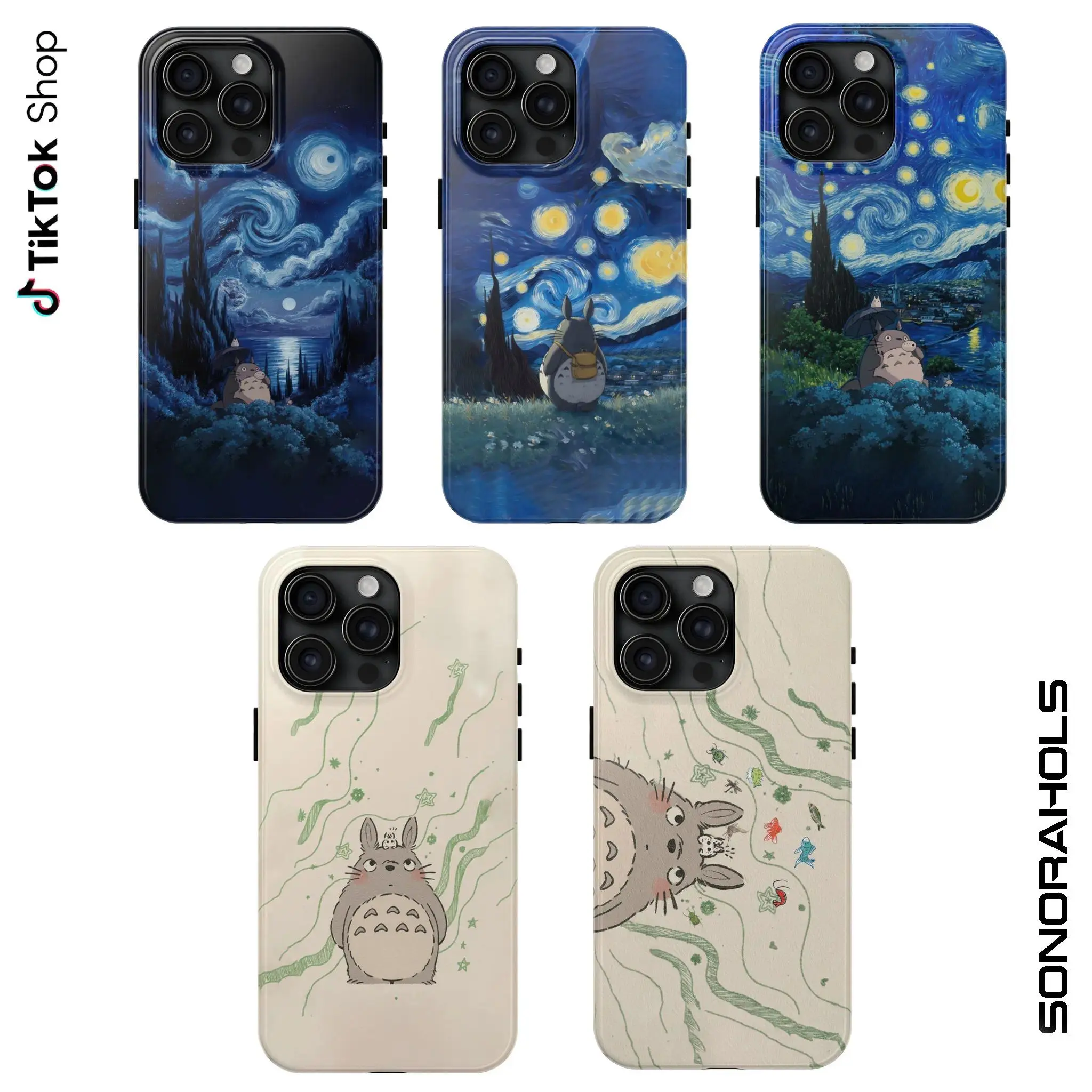 Totoro Starry Night Phone Case, Anime Forest Sky Cover Suitable for iPhone 17-11 Pro Max/Plus and  Samsung Galaxy S23-25