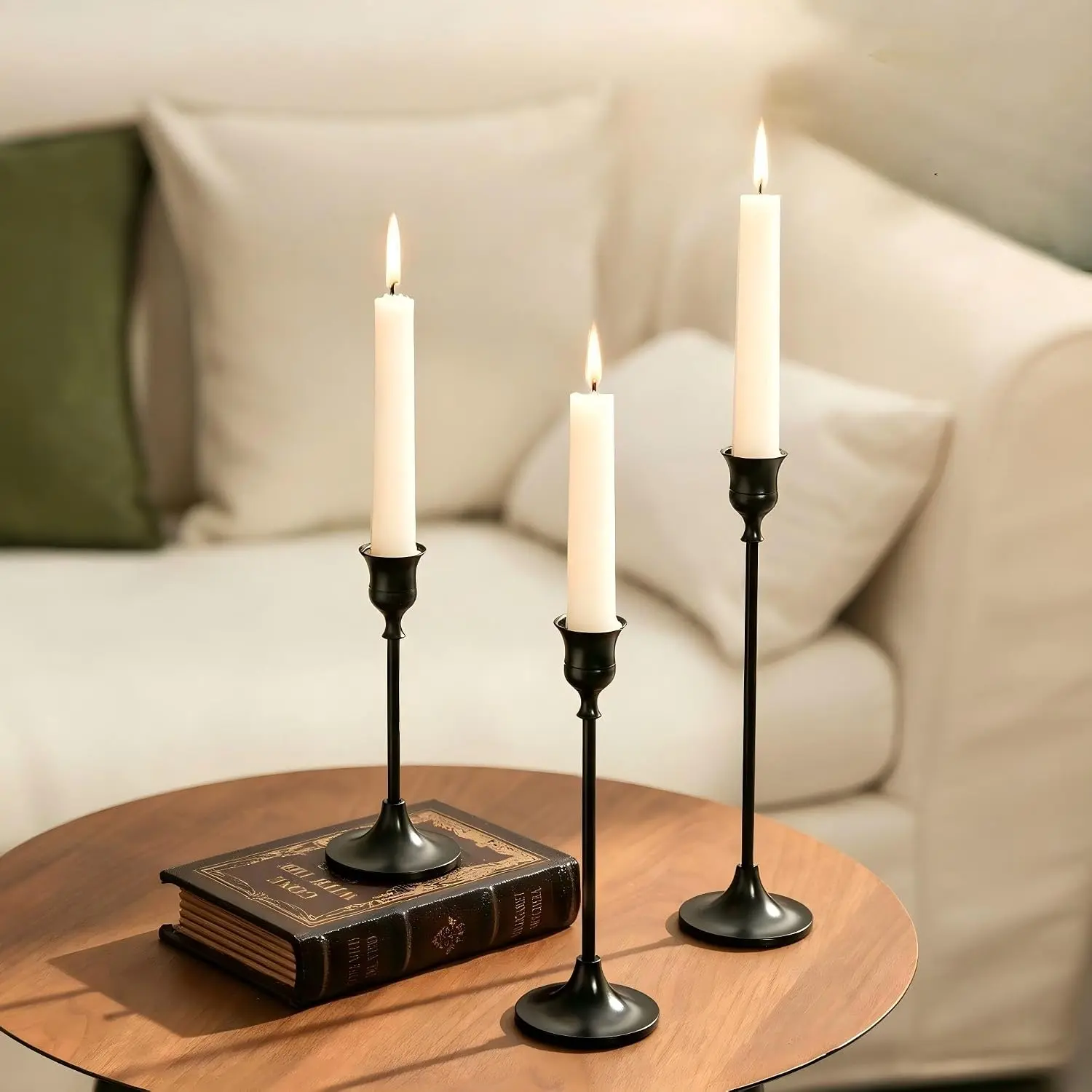 Black Candle Holder for Halloween:  Taper Candleholders | Set of 3 Solid Candlestick Holders - Decorative Tapered Candle Stick Stand for Christmas Housewarming Table Centerpiece