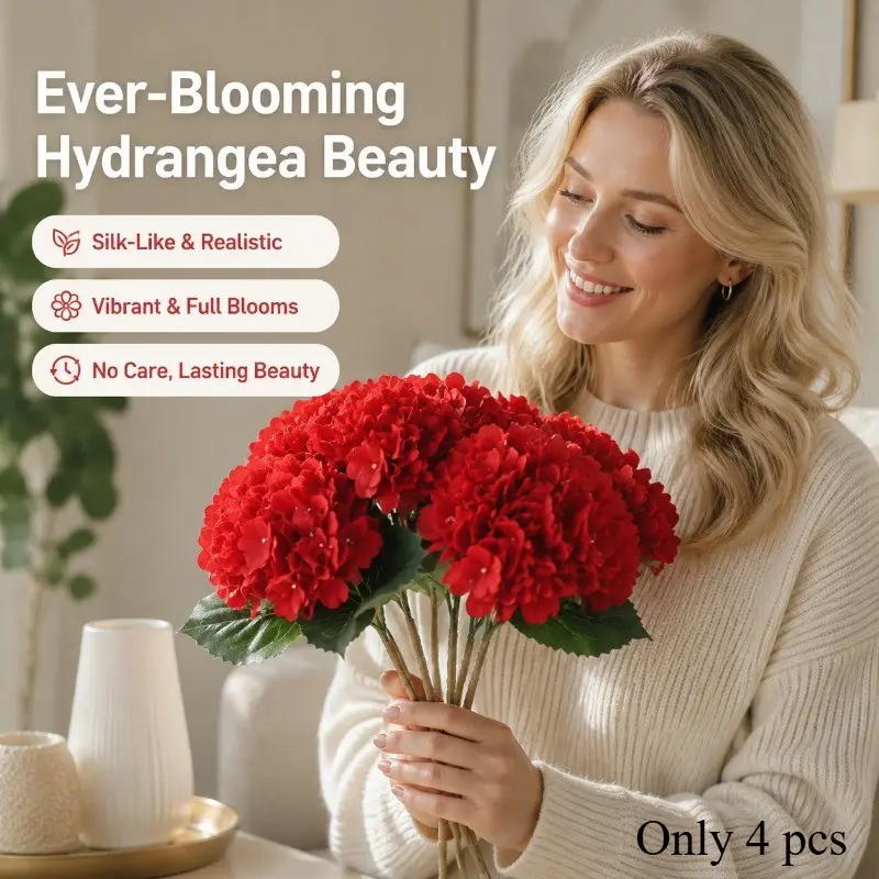 4 Pcs Leafy Artificial Hydrangeas, DIY Home Decor, Hotel Wedding Centerpieces, Low Maintenance, Evergreen All Year Round