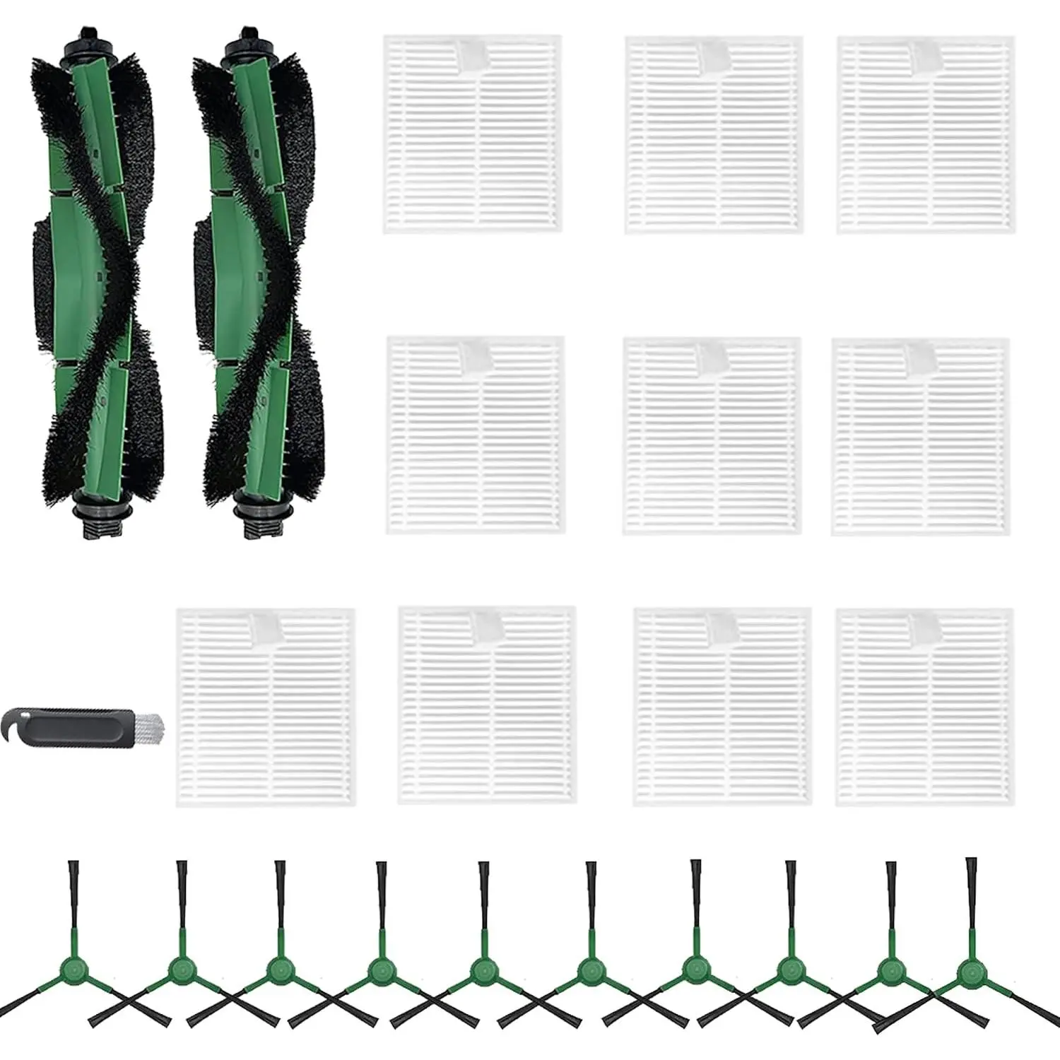 22PK   Compatible with   Essential 104 105 Vac/Combo Accessory Y0110 Y0140 Q011 Q0120 Q0520 Vacuum, 2 Roller Brush & 10 Hepa Filters & 10 Side Brush