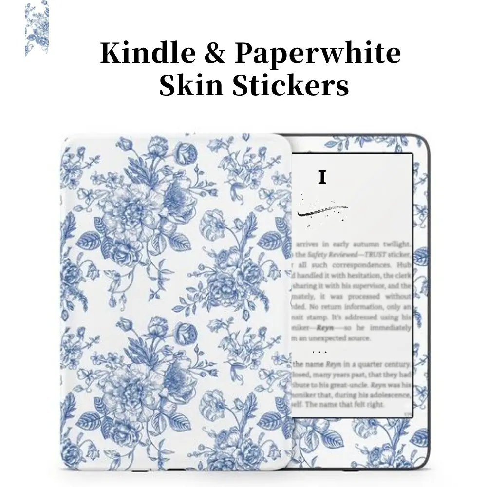 Blue and White Vintage Floral Vinyl Skin Sticker Compatible with Kindle Paperwhite 12/11/10, Kindle 11 (6"), Aesthetic Decal Wrap Full Cover (Sticker Only), Gift for Book Lovers