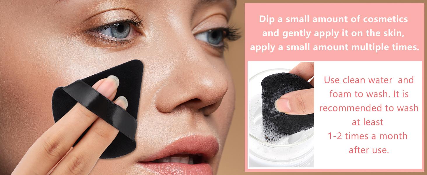 6 Pcs Powder Puff, Face Soft Triangle Makeup Puff Velour Makeup Sponge for Loose Powder (Black)