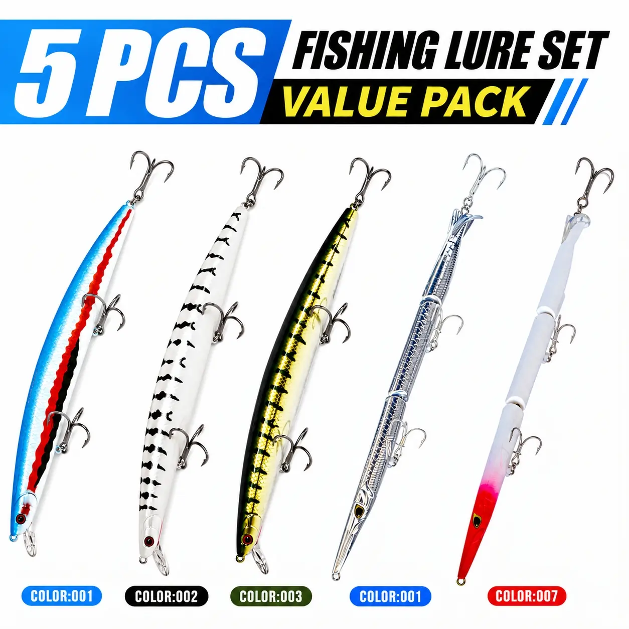 5pcs Lure Set for Targeting Giant PredatorsSubsurface Lure Large Three-Section Fish Bait + Floating 180mm Minnow, Saltwater & Freshwater Universal, Targets Barracuda, Sea Bass, Mackerel, Shark
