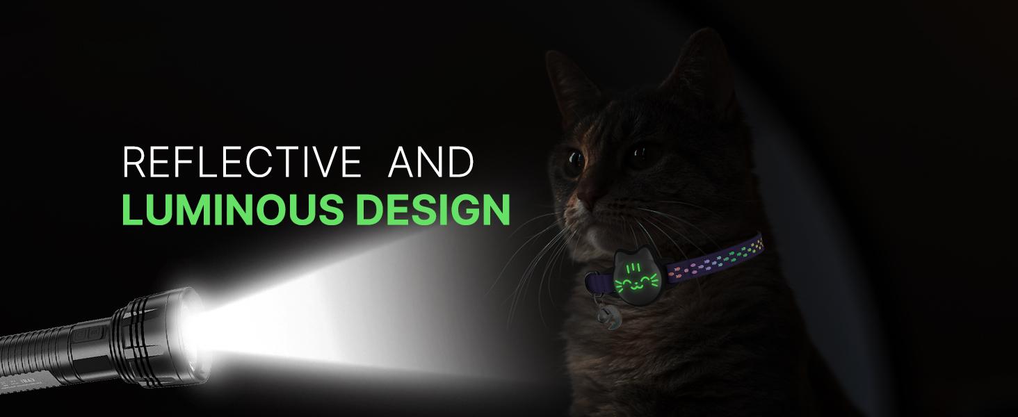 Waterproof Airtag Cat Collar, Breakaway Cat Airtag Collar with Luminous & Reflective Fish Pattern, Lightweight Kitten Collar for Apple Air tag, Hidden GPS Tracker Holder for Cats, Kittens(9-13")