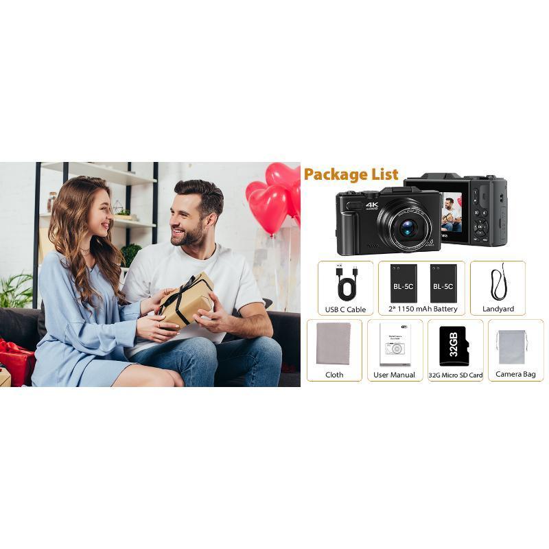 Cameras for Photography, 4K 64MP Digital Vlogging Camera YouTube with 3" 180° Flip Screen, Compact WiFi 18X Zoom, 32GB Micro SD Card & 2 Batteries Cameras for Photography, 4K 64MP Digital Vlogging Camera YouTube with 3" 180° Flip Screen, Compact WiFi 18X Zoom, 32GB Micro SD Card & 2 Batteries