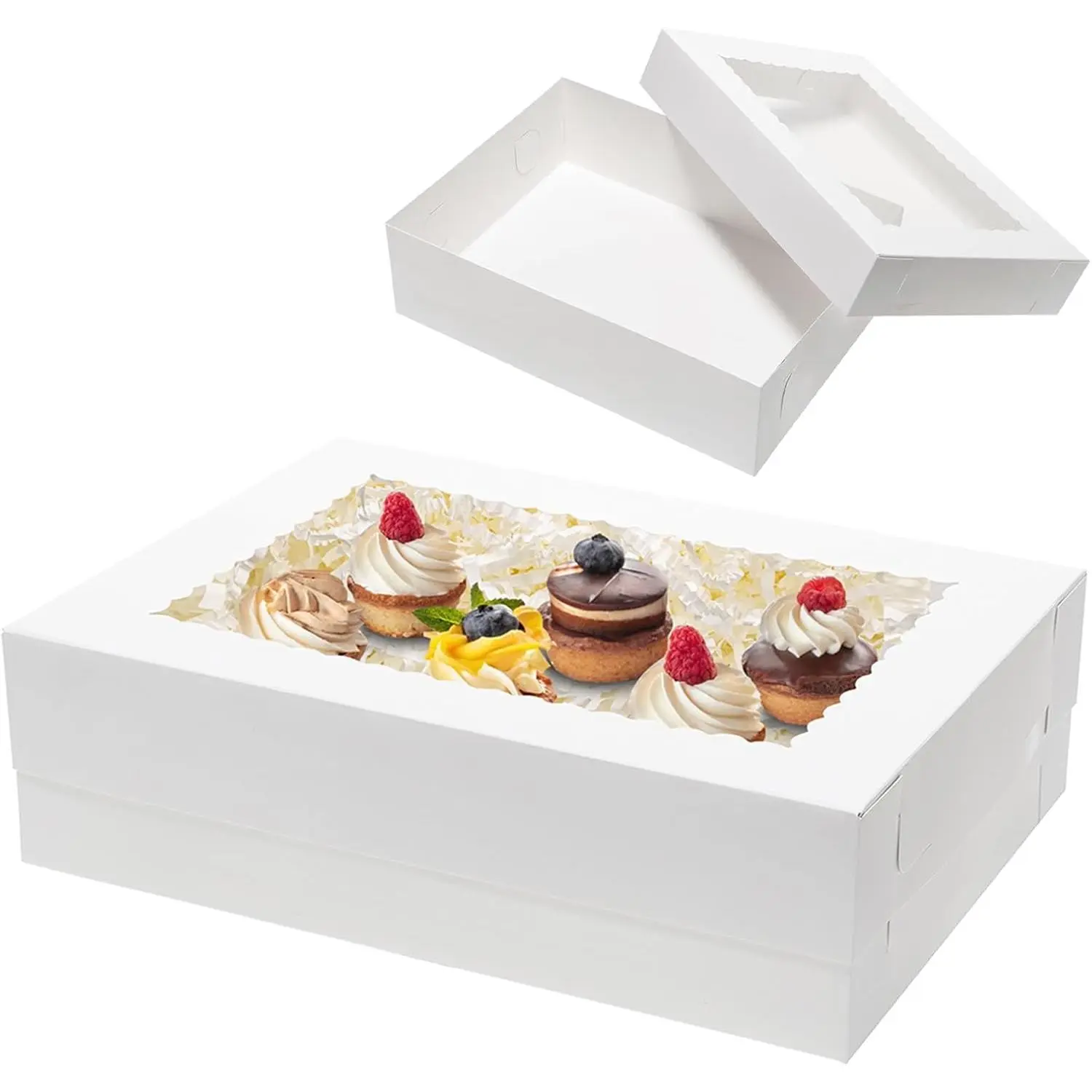 10 count 14x10x4 Cake Boxes with Window Rectangle Quarter Sheet Bakery Boxes for Pastry Baking Cake, Cupcakes, Donuts, Cookies, Pie  Packaging White Large