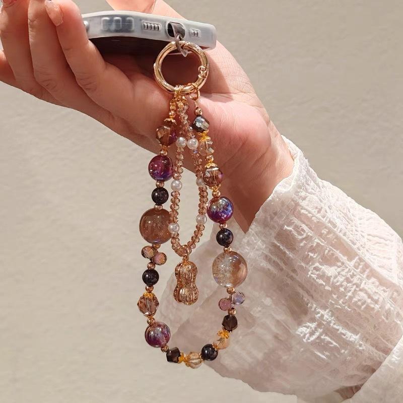 Luxurious and sophisticated mobile phone wrist strap with pink butterfly pendant, short style, niche and exquisite crystal chain, universal