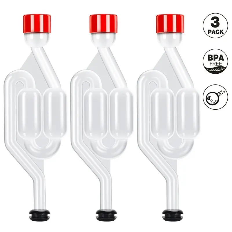 3-Pack S-Type Water Seal Air Release Valve, Homebrew Beer Bubble Seal Valve, Fermentation Bottle Cap & Tank Seal Valve, Food-Grade Rubber Gasket Included