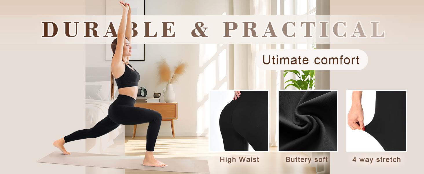 Leafigure High Waisted Leggings for Women- Soft No See-Through Yoga Pants for Gym Workout Running