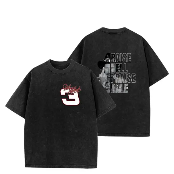 Women's Short-Sleeve Casual Graphic T-Shirt, Dale Earnhardt 2-Sided Retro Dale Tribute, Daytona 500 Memorial Racing Unisex Cotton Legend Top, USA-Made Apparel, Gift For Him, 24h Fast Shipping Same-Day Dispatch Washed Tee