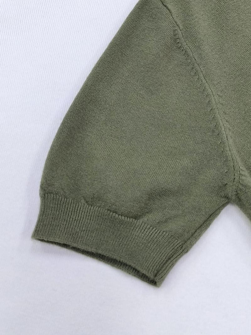 Women's Solid Color Crew Neck Short Sleeve Sweater, Casual Basic Knit Pullover for Spring & Fall, Fashion Women's Knitwear for Daily Wear, Womenswear