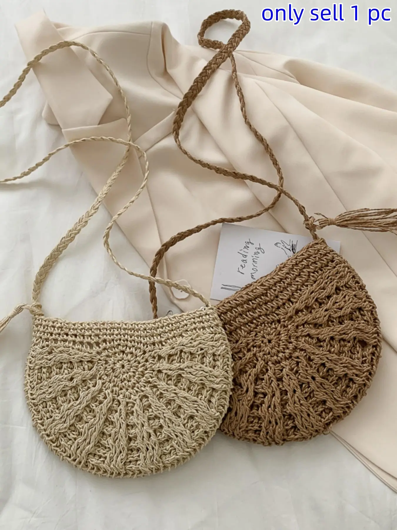 Women's Boho Style Braided Design Crossbody Bag, Fashionable Solid Color Shoulder Bag for Daily Use, Casual Trendy Versatile High-quality Daily Commuting Bag, Handbag Shoulder Purse, Hand Crocheted Bag, Handwoven Straw Bag