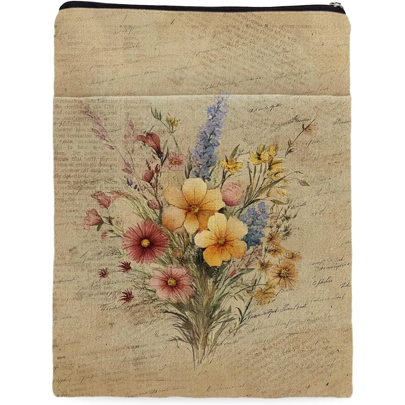 Butterfly Flower Book Cover, Book Sleeve with Zipper & Front Pocket,  Book Pouch, Butterfly Floral Linen Prints Book Sleeve for Book Lovers, Bookish Gifts (Wildflower1, Large)