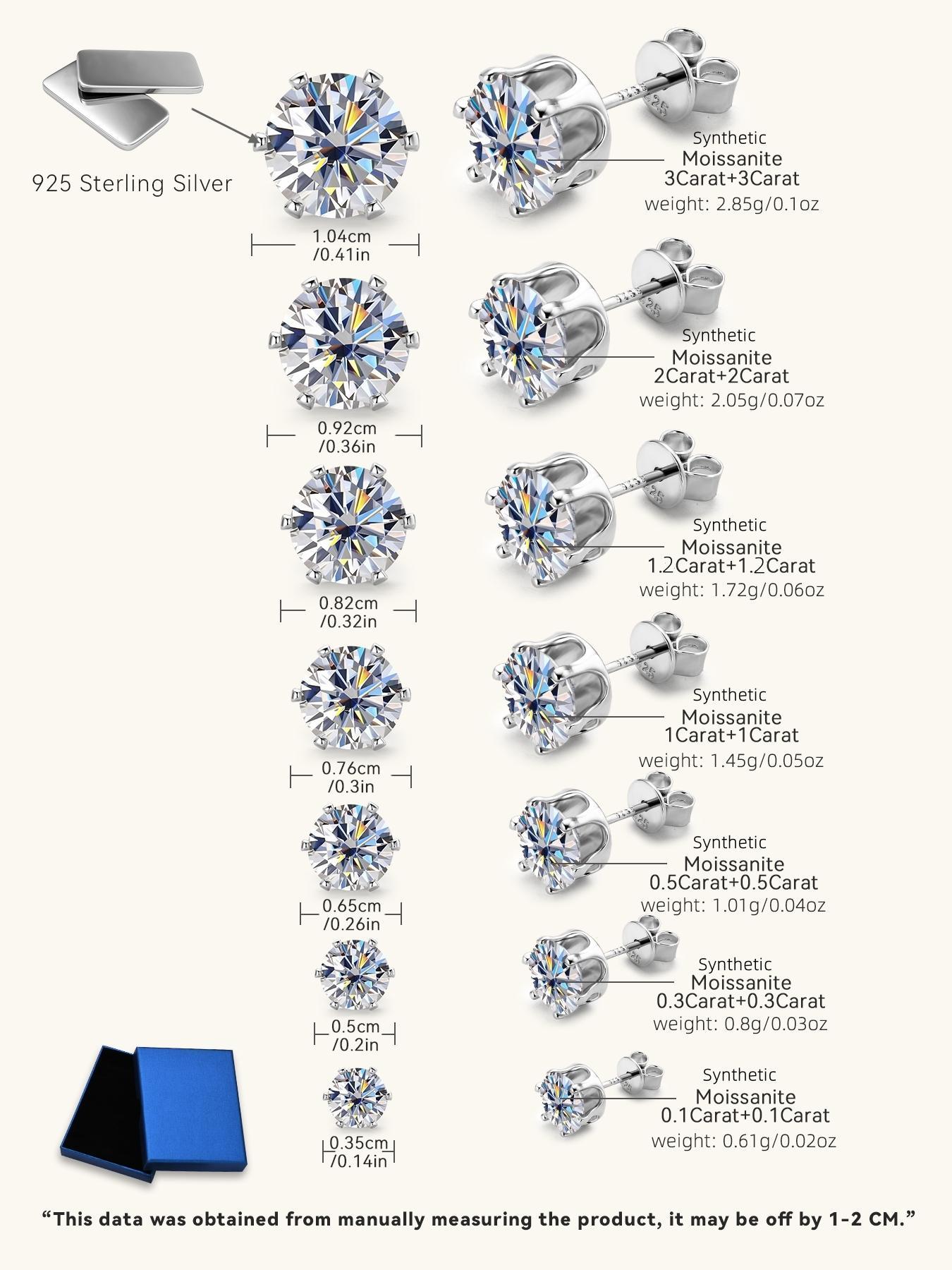 S925 Sterling Silver Synthetic Moissanite Earrings, Elegant Stud Earrings for Women & Girls, Trendy All-match & Exquisite Jewelry for Birthday Gift, Pretty Studs, High Quality Earrings