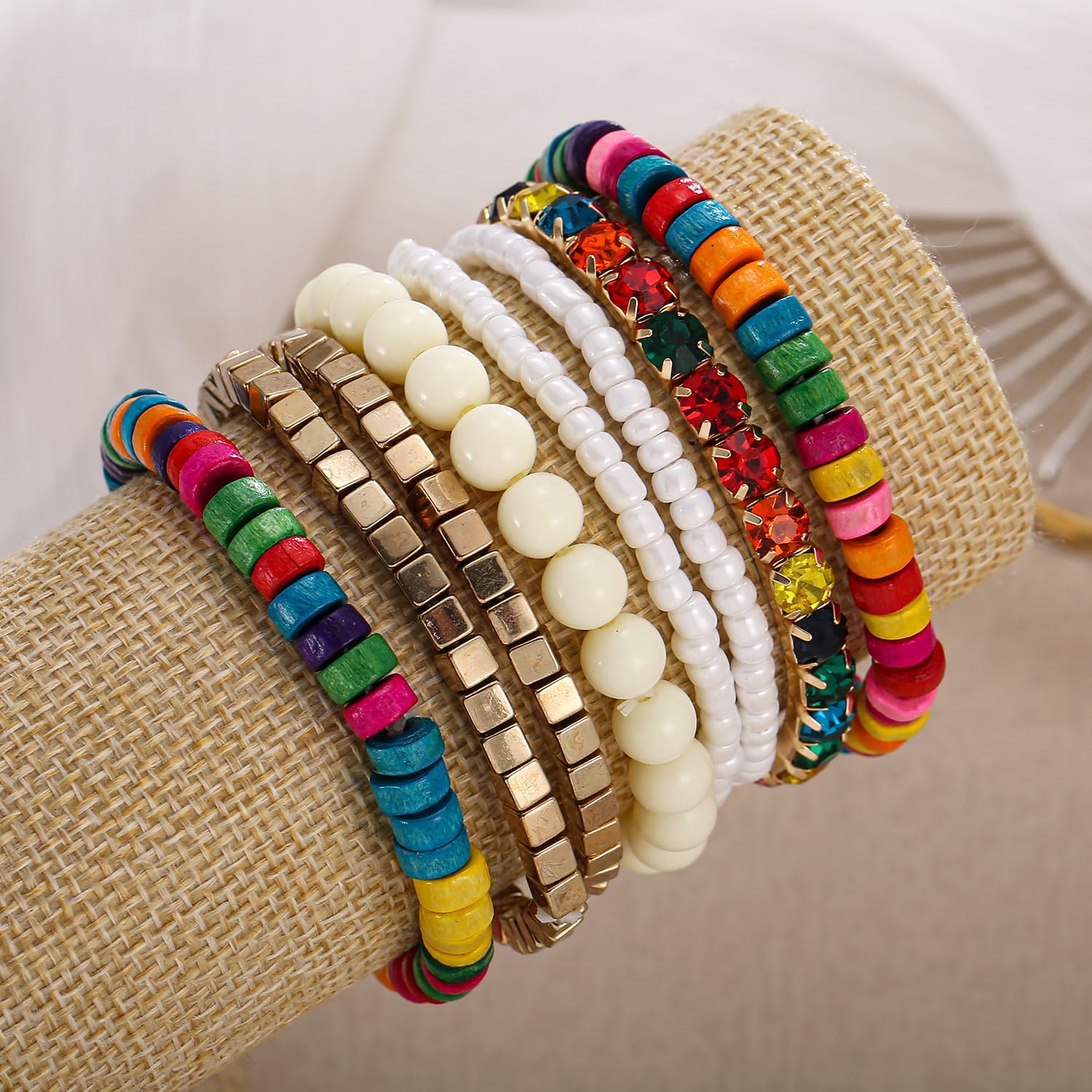 Bohemian Beads Cube Multi Strand Stretch Stackable Bangle Bracelet Set (bl003172)