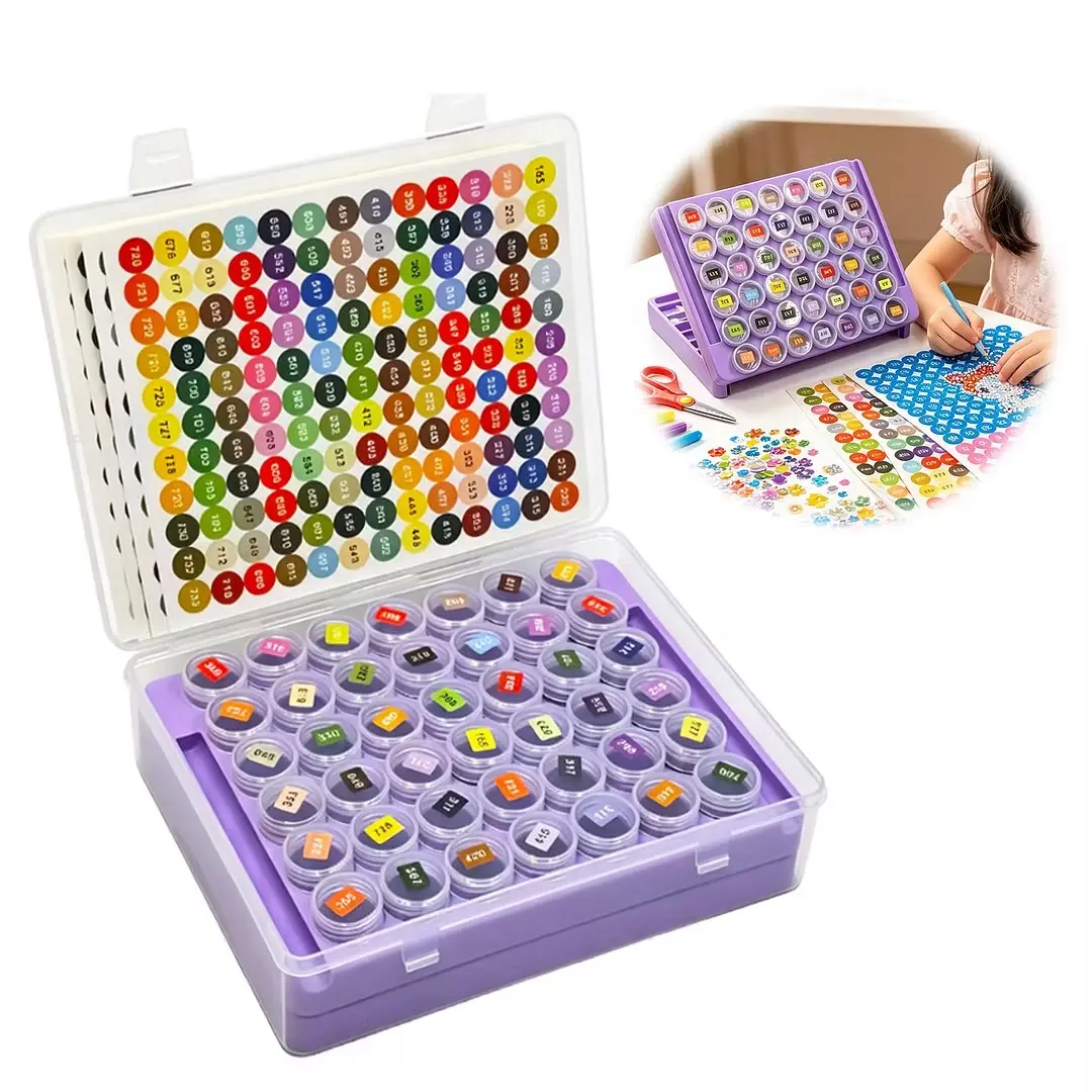 Adult Portable Diamond Painting Storage Box, Includes 42 Labeled Jars and Adjustable Stand, Ideal for Jewelry and Small Gems