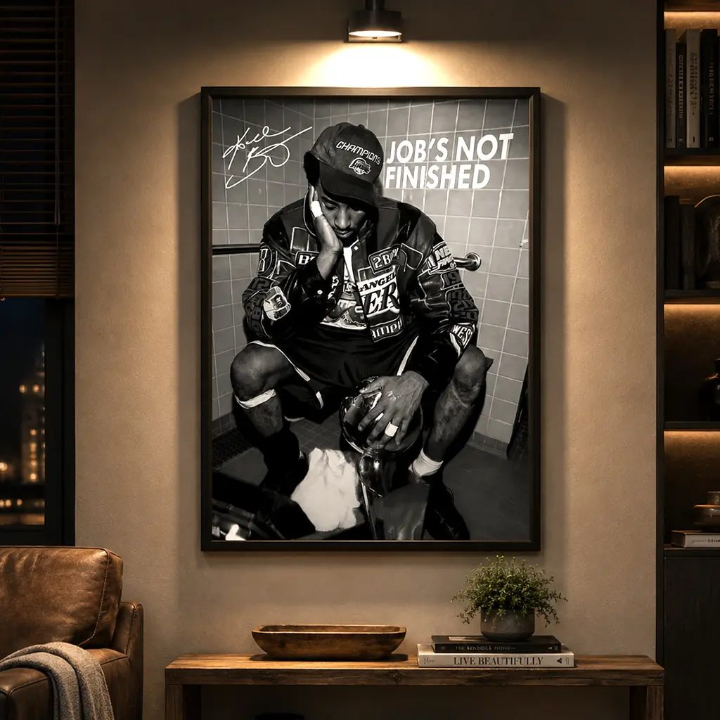 Basketball Motivation Poster, "Job's Not Finished" Wall Art, Gift for Fans, Sports Wall Art, Athlete Motivation Decor, Man Cave Decor, Gym Decor, Inspirational Wall Art, Basketball Fan Gift
