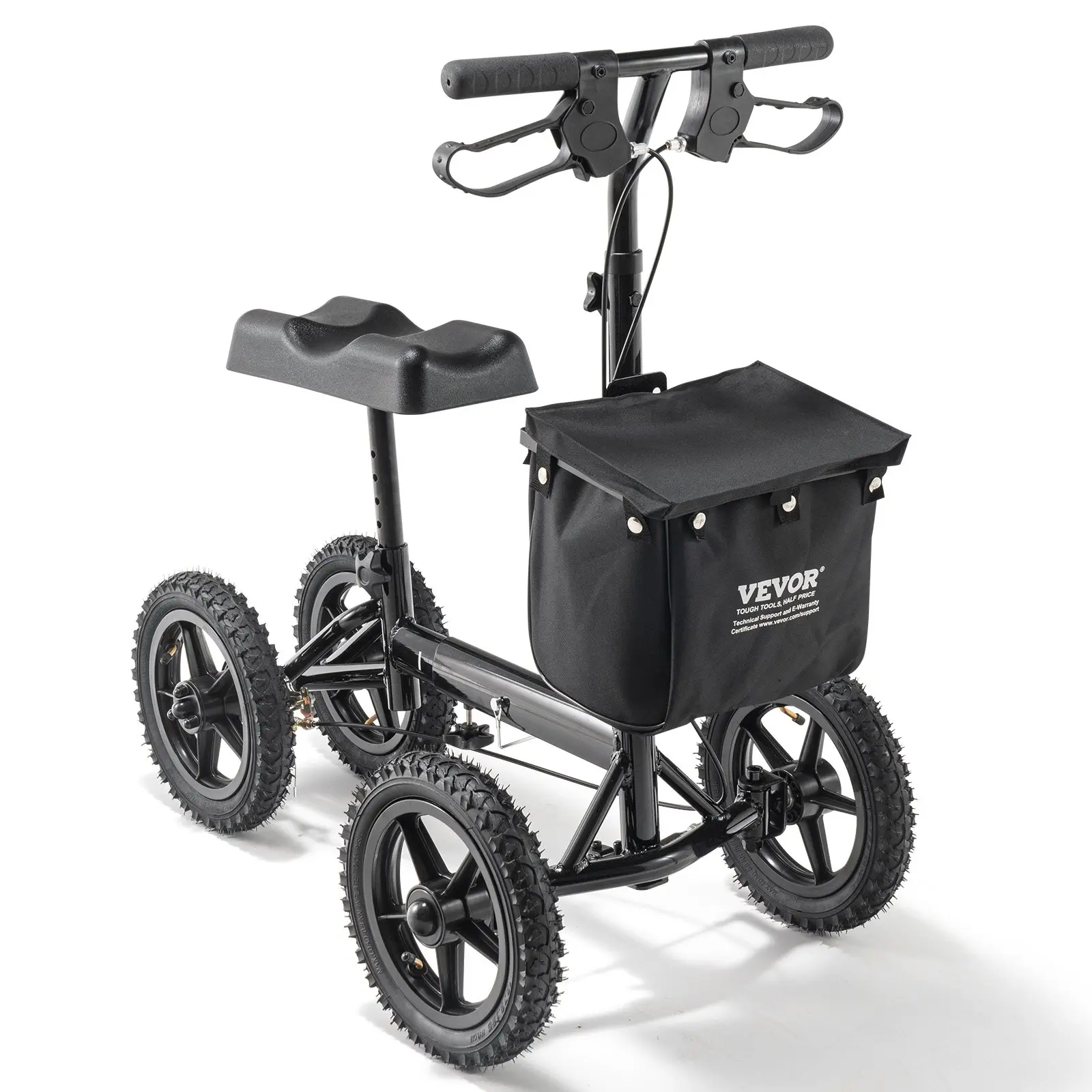 VEVOR Easy-Fold Aluminum Frame Knee Scooter, Steerable Broken Ankle Aid with Height-Adjustable Bar, Knee Pad, 12" All-Terrain Wheels, Dual Brakes, Leg Recovery Scooter for Foot Injuries, 350LBS