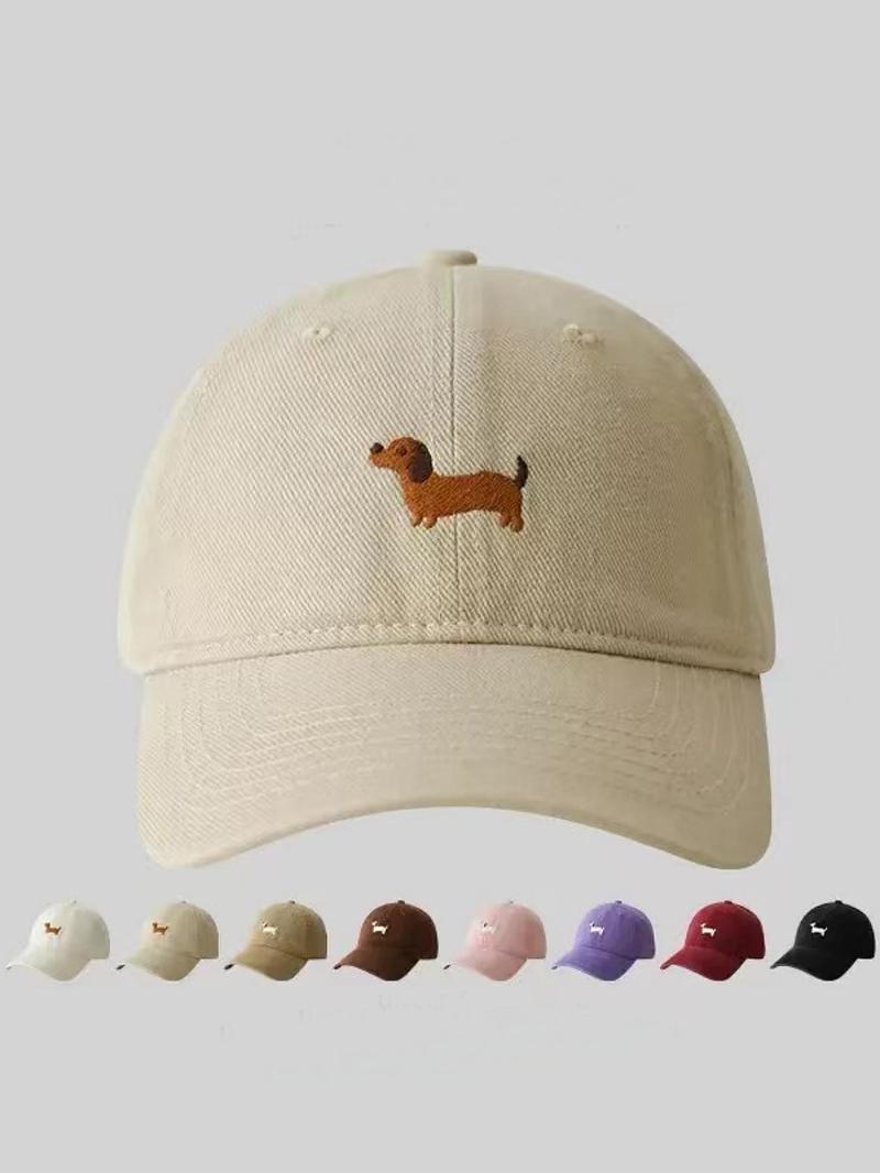 Cute Cartoon Sausage Dog Embroidered Baseball Cap, Animal Hats, High-Quality Wide Brim, Casual Fitted Hat for All Seasons, Unisex Fashion Accessory