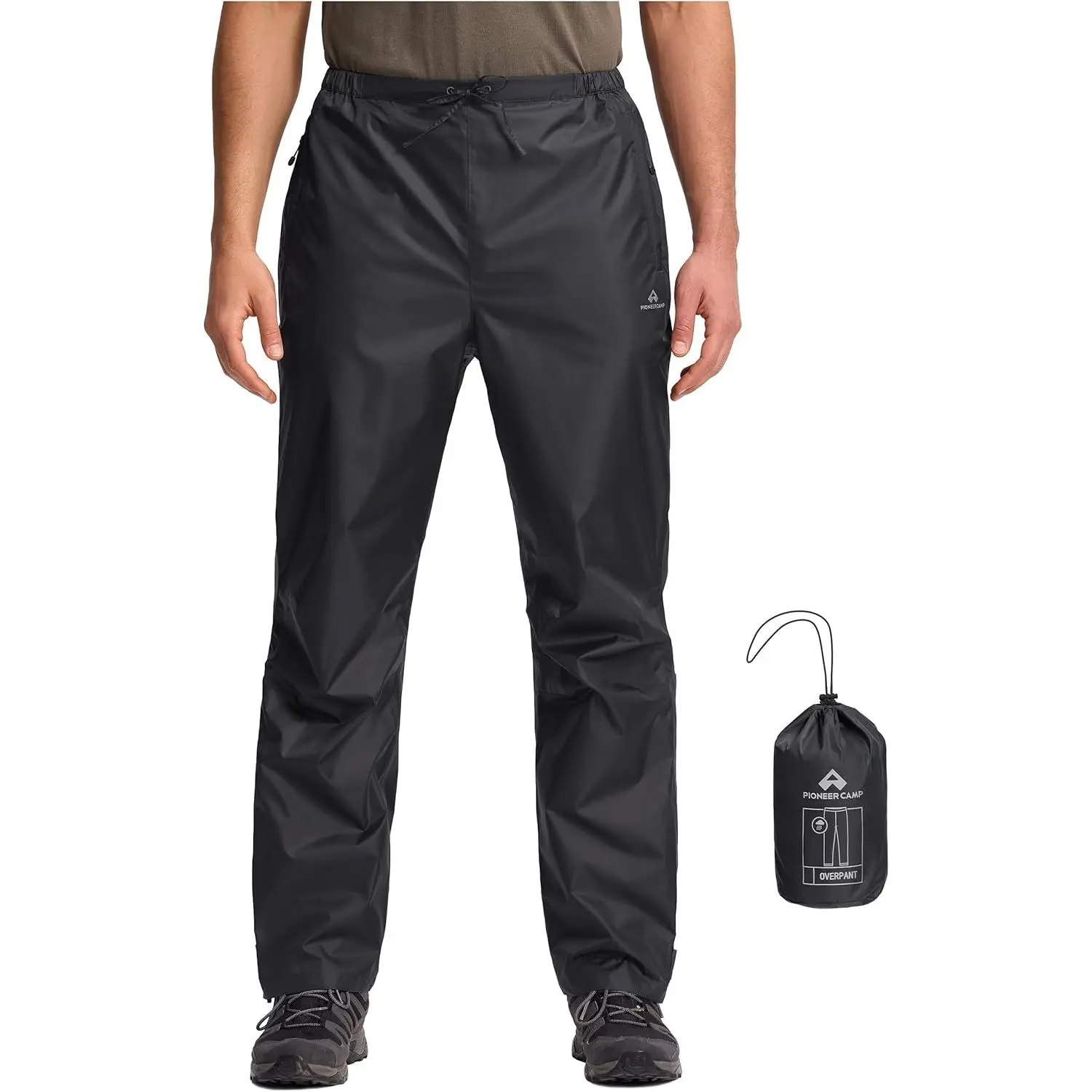 Pioneer Camp Men’s Rain Pants Waterproof Packable Lightweight Windproof Outdoor Pants Hiking Fishing Golf Work Trousers