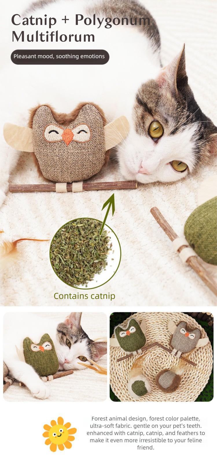 Cat Self-Play Toy with Catnip & Silvervine – Feather Teaser, Dental Chew Stick, Interactive Boredom Buster for Indoor Cats