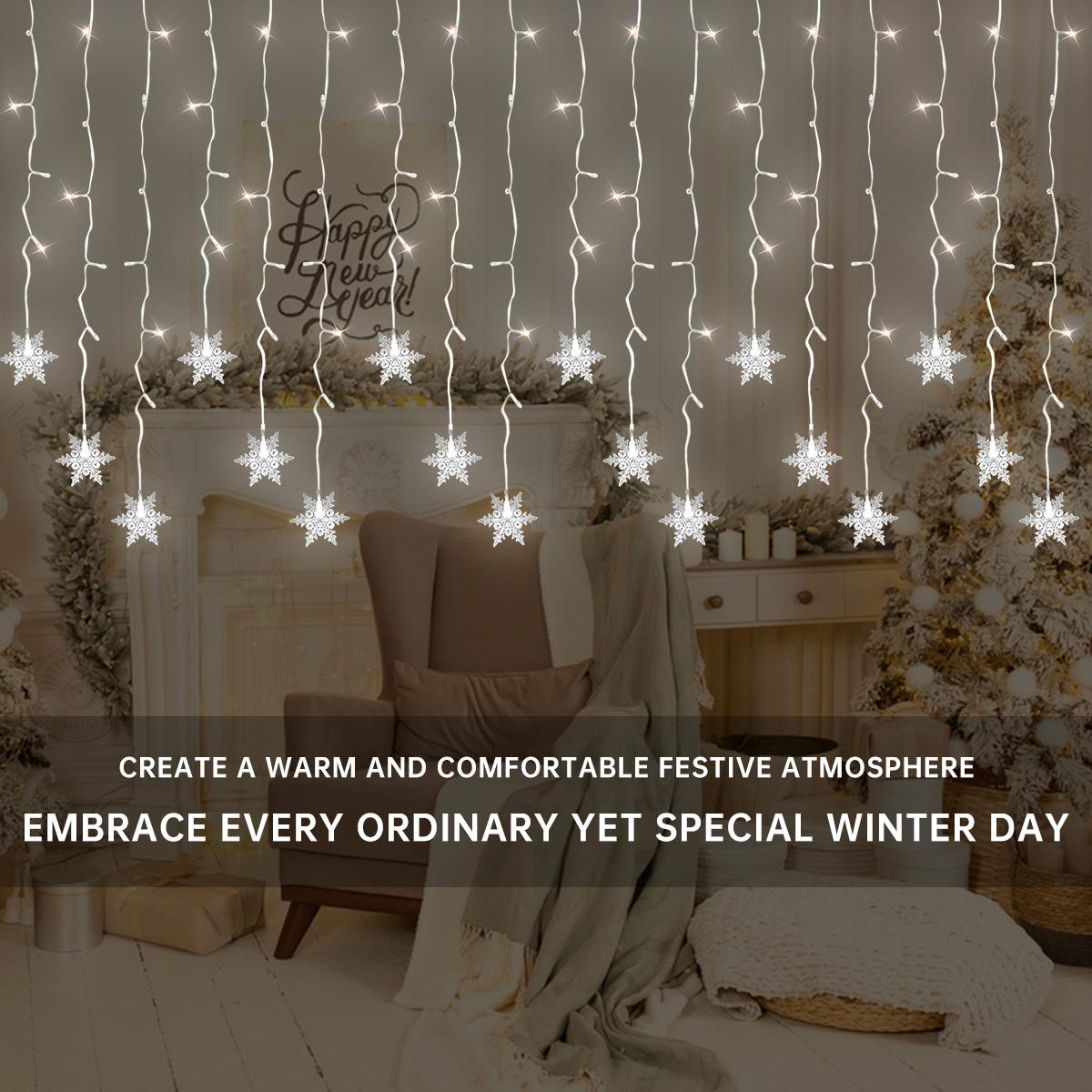 Snowflake Design Curtain Light, USB Powered 8-modes Snowflake Fairy Icicle Light, Decorative Light for Wedding Party Birthday Home Garden Decoration