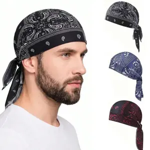 Viral Paisley Cooling Durag Bandana Cap Set, Multifunctional Headwear, Summer Running Caps, Motorcycle Head Wrap Safety Helmet Liner, Elastic Fit Quick Dry Sweat Wicking UV Protection Hand Washable Outdoor Headwear for Athletes Enthusiasts