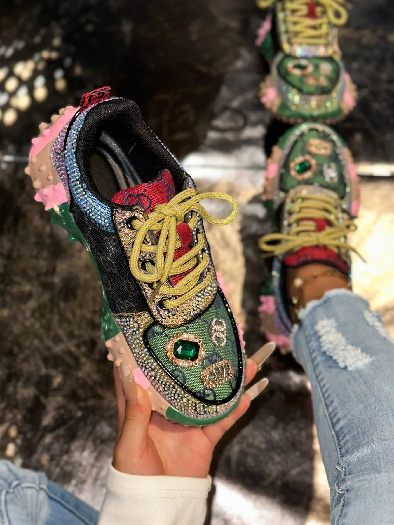2026 Spring Heavy-Duty Embellished Dad Shoes for Women, Breathable Mesh Thick Sole Casual Athletic Sports Sneaker Shoes, Comfortable and Stylish Footwear