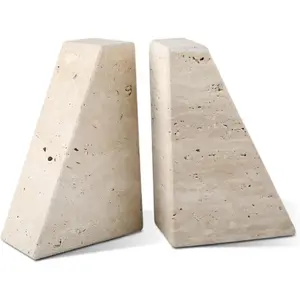 Karibiber Travertine Bookends for Heavy Books, Marble Decorative Bookends for Shelves, Heavy-Duty Stone Book Ends for Hardback Book & Cookbooks, Unique Book Stopper & Holder, Travertino Italy