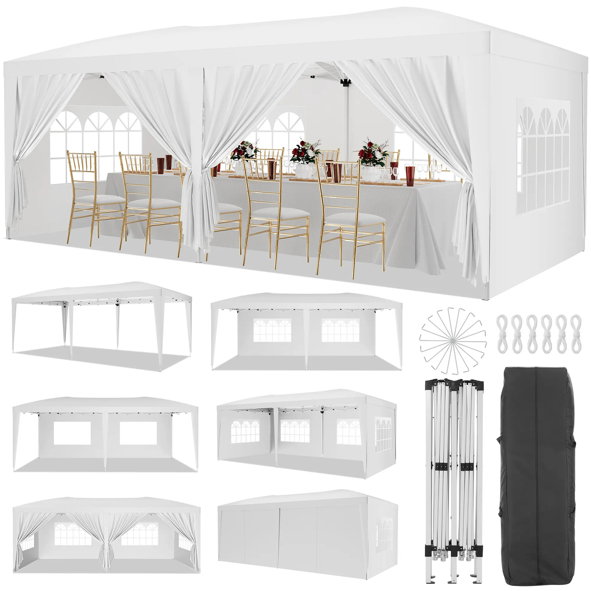 Garvee 10x20 FT Heavy Duty Pop Up Canopy Tent!  Instant Easy Up Commercial Party Gazebo with 6 Removable Sidewalls & Church Windows - White Event Shelter large 6-sided