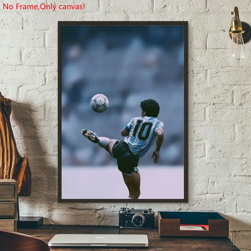 1 piece/set frameless canvas painting print poster, Graphic prints, Classic Football player art, Diego Maradona kicking a soccer ball, a perfect gift for football lovers, ideal for bedroom, living room, mural, Home Wall Decor, wall decoration, room decor