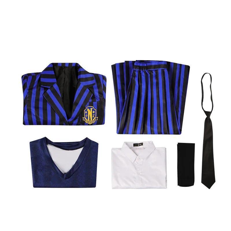 The Addams Family Wednesday Cosplay Costume Girl School Black Uniforms Suit Dress Woman Halloween Party Clothes Wig