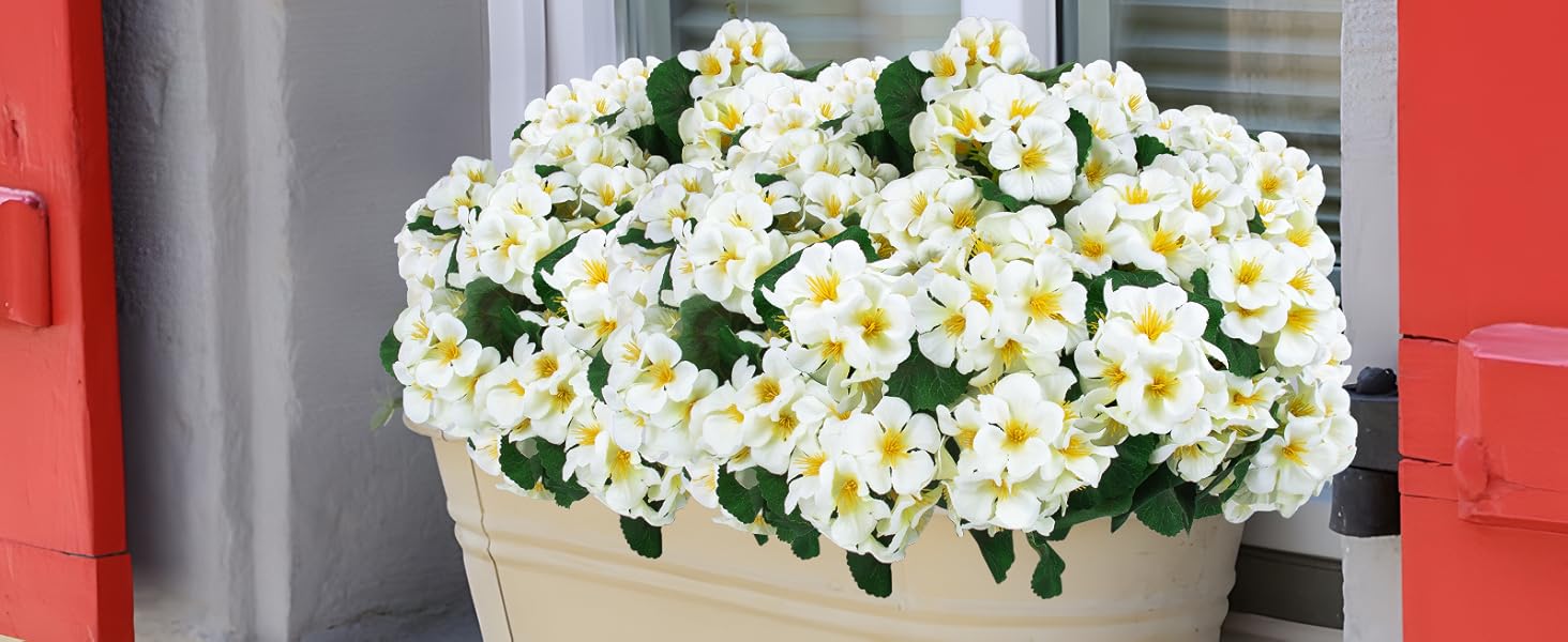 8 Pcs Artificial Geranium Flowers for Outdoors Geranium Silk Red Flower Outdoor UV Resistant Garden Plants Faux Flowers for Christmas Home Kitchen Table Centerpieces Decor