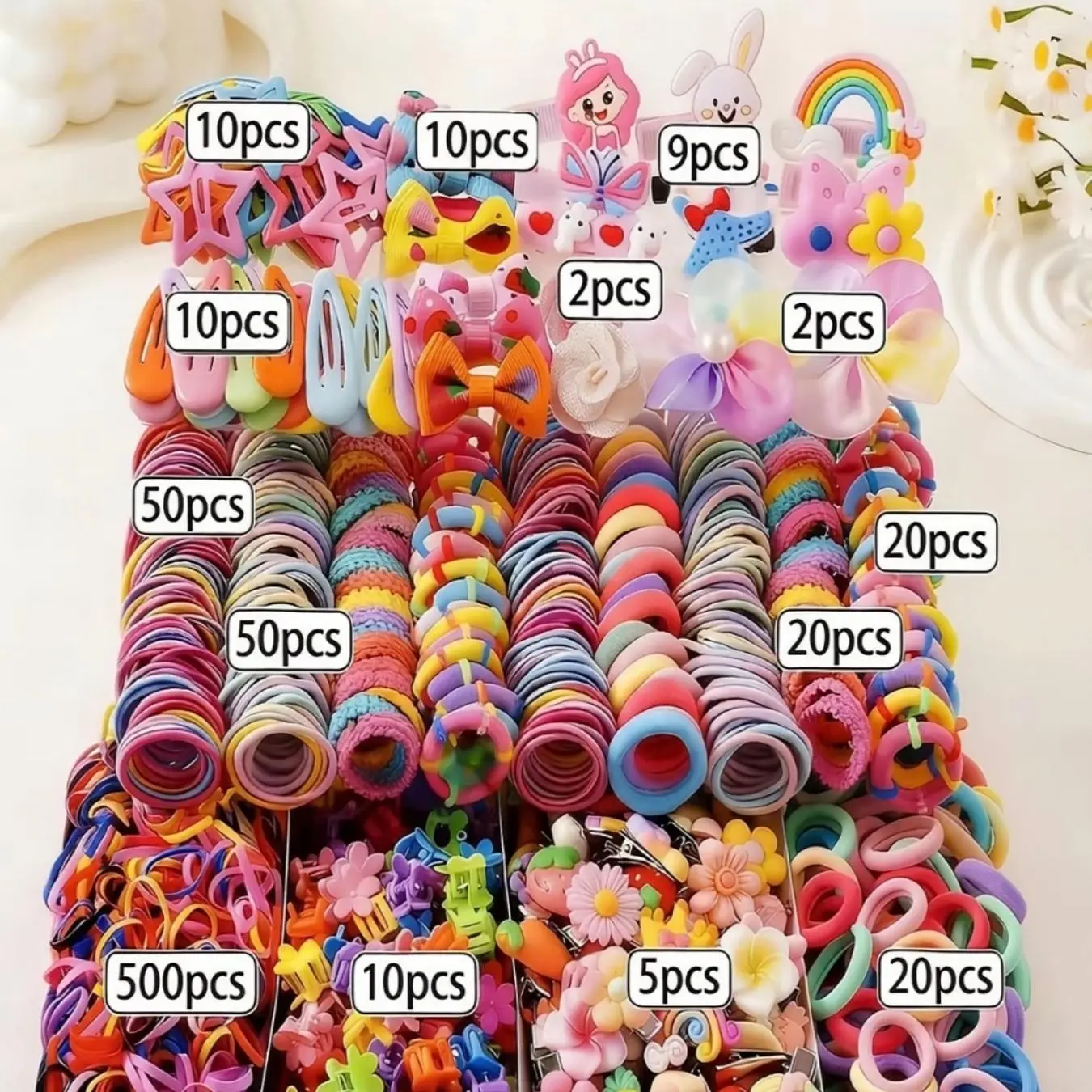 718 Pieces Girl Bow Hair Clips Set, Sweet Princess Style Hair Accessories, High Elasticity Hair Bands, Duckbill Hair Clamps, Daily Use