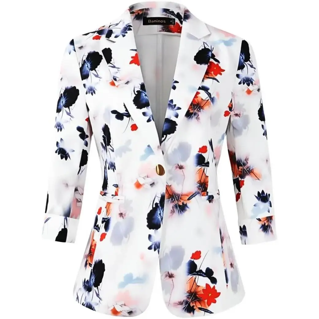 Womens Blazers 3/4 Sleeve Lightweight Office Work Blazer Jacket