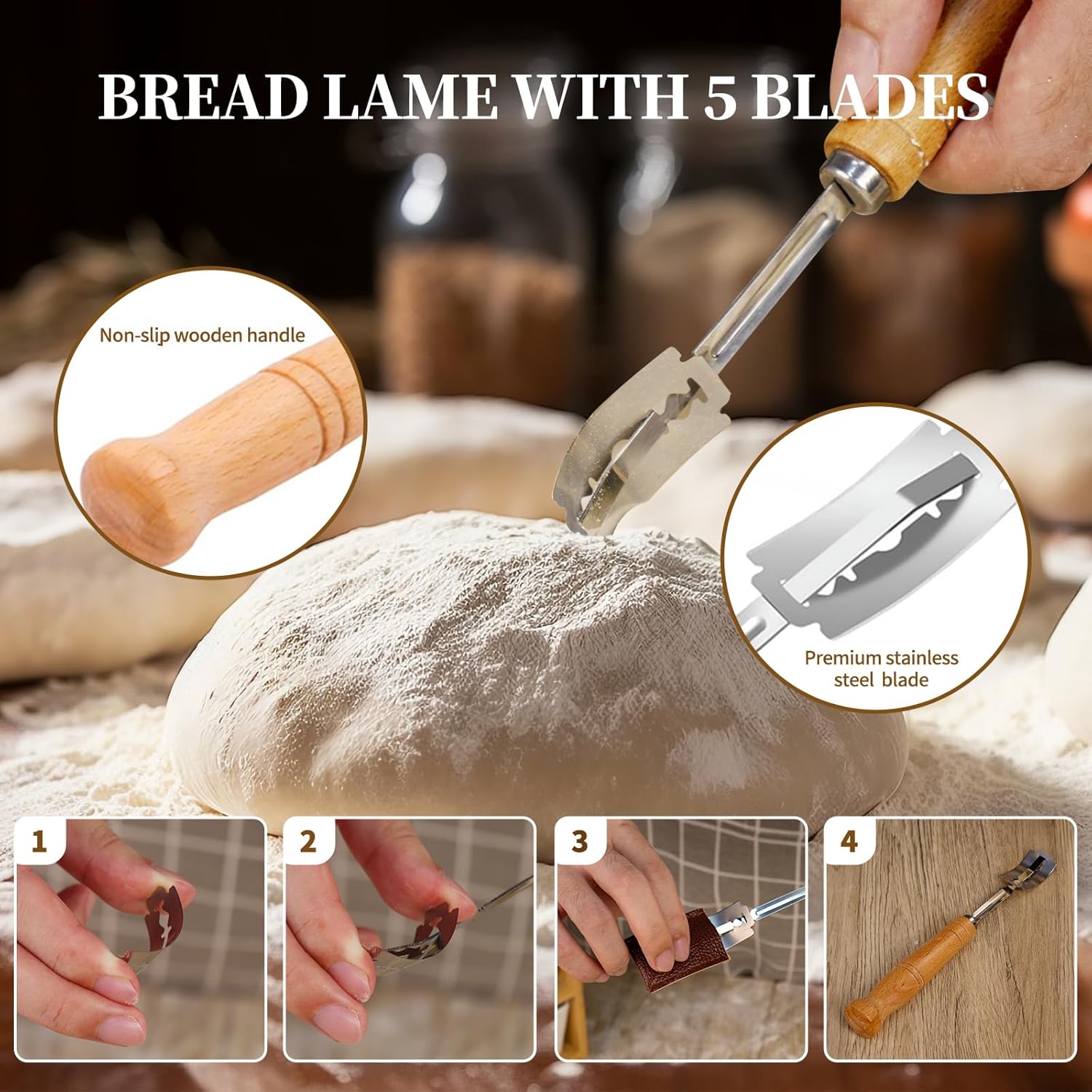 Sourdough Starter Kit, Banneton Bread Proofing Basket 10 Inch Round, Sourdough Bread Baking Supplies with Starter Jar, Bread Sling, Lame, Danish Dough Whisk – Complete Sourdough Kit Gifts for Home Bakers