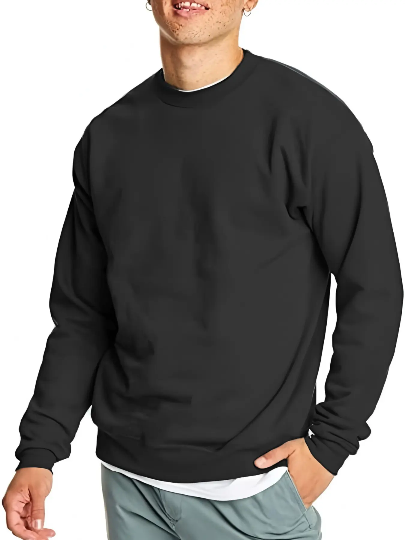 New Fall Winter Long Sleeve Men's Casual Plain Sweatshirt, Fitted Style, Plain Pattern, No Ca Prop 65, Single Unit Count