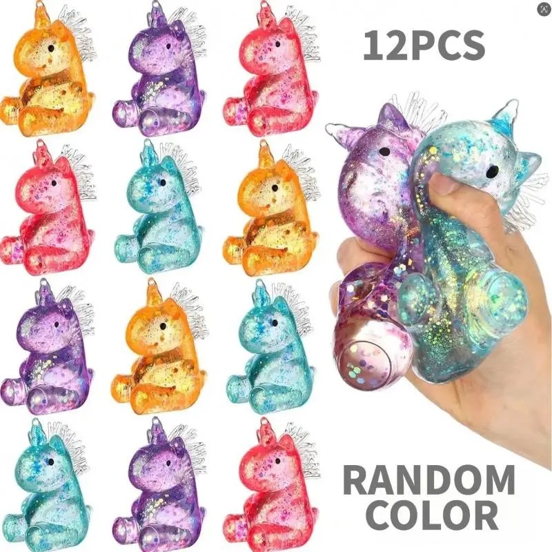 12-Pack Unicorn Malt Stress Balls, Random Colors, Adult & Kids Sensory Relief Toys, Soft Gel Party Gifts, Anti-Anxiety Hand Press Relaxation