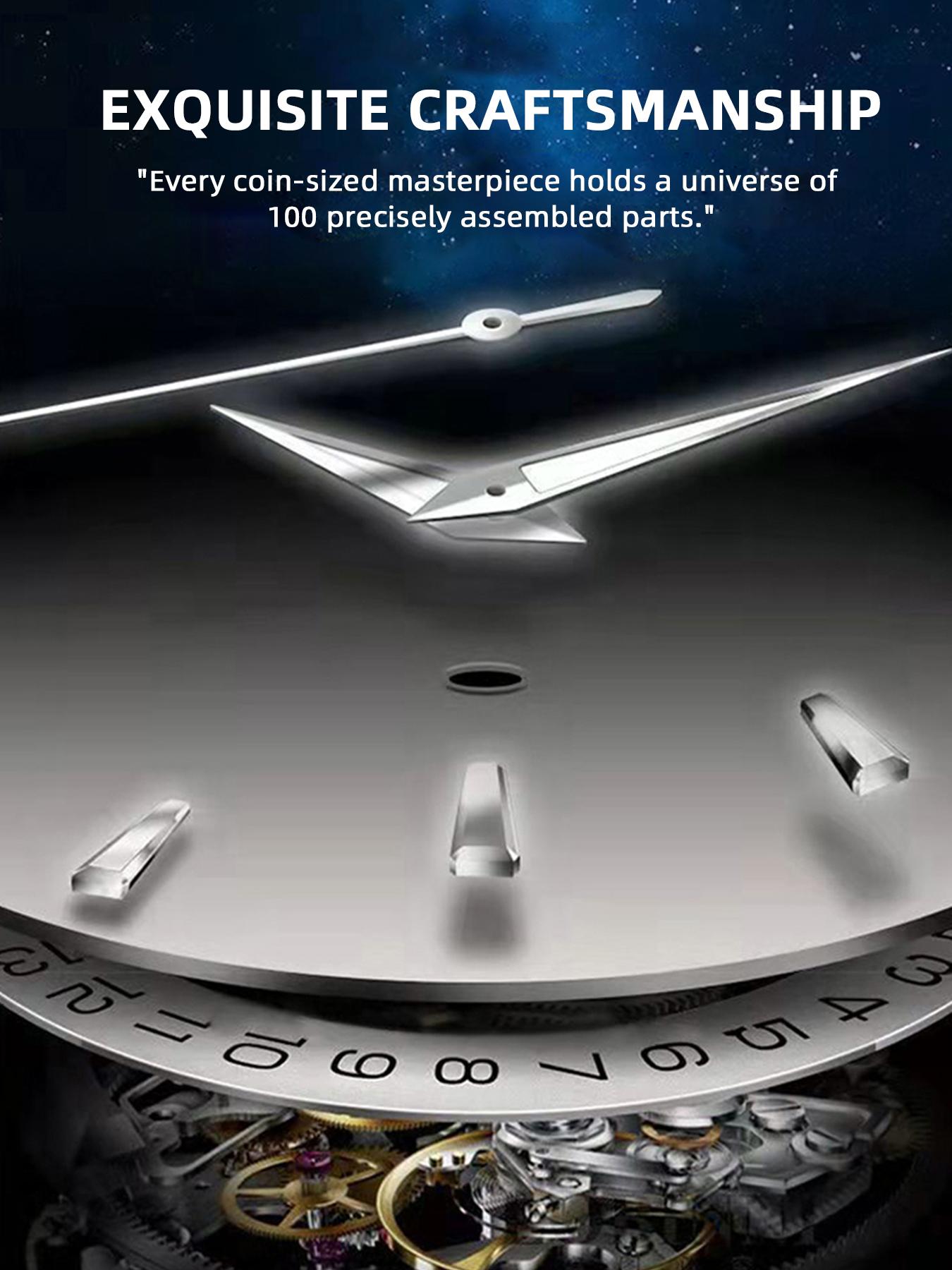 Men's Luxury Mechanical Watch - Elegant White Dial with Luminous Hands, Stainless Steel Case and Bracelet, Date/Day/Stopwatch/Chronograph Functions - Automatic Movement, Gold Hour Hand and Dial - Ideal Business Gift for Professionals, Suitable for Formal
