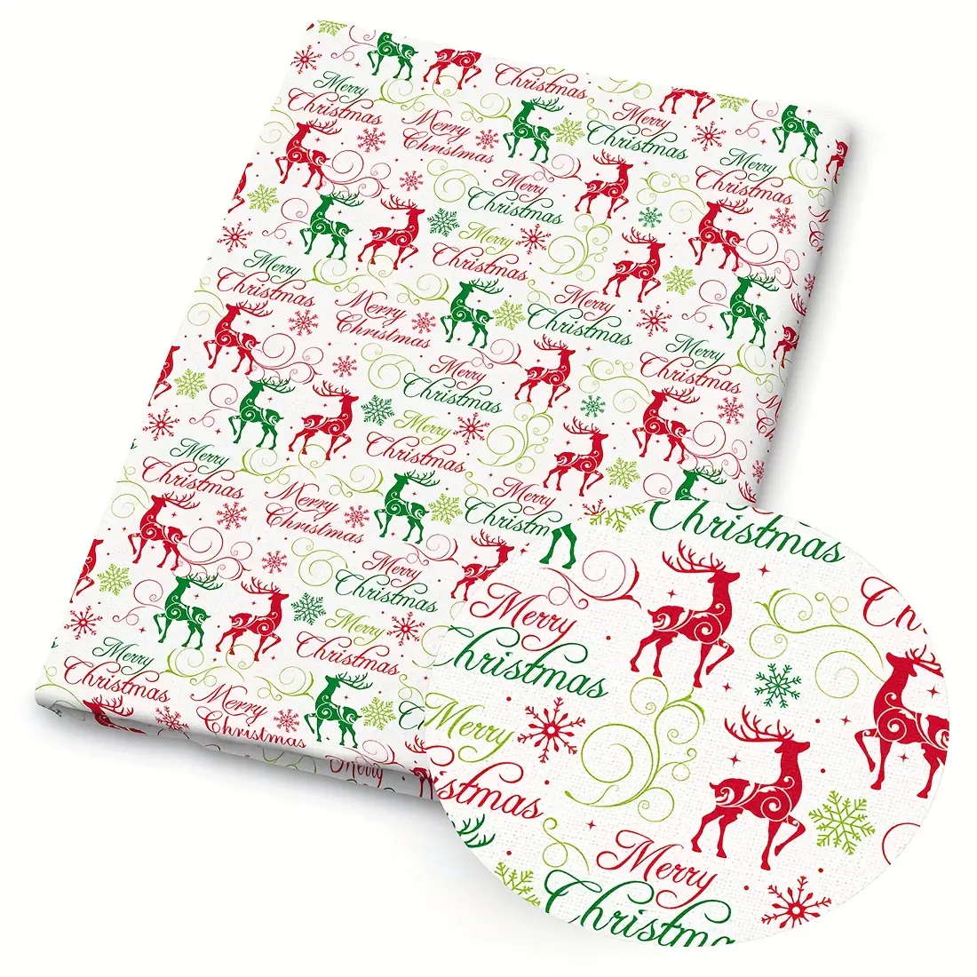 1pc Christmas Series Printed Fabric, 59x19.68 Inches (150x50 Cm), Featuring Red and Green Checkered Patterns, Reindeer, Christmas Bells, Striped Snowflakes, and "Merry Christmas" Printed Designs. Ideal for Dolls and Craft Enthusiasts
